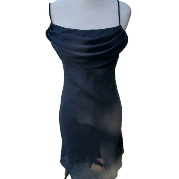 Vintage 90s Y2k JUMP Black Mini Slip Dress Cowl Drape Made USA Juniors Sz 9/10 - Picture 1 of 7